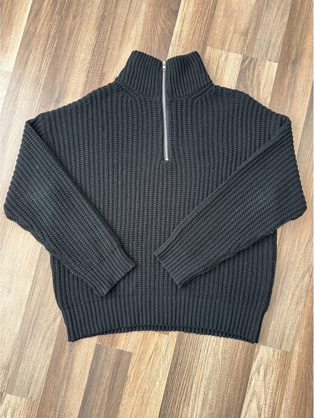 Trillion Genderless Black Knit Half-Zip Sweater Medium